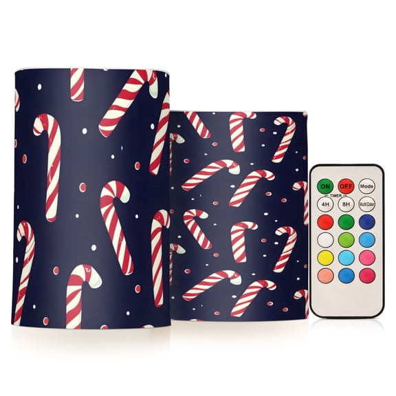 Christmas Candy Cane Flickering Flameless Candles Battery Operated with Remote Timer LED Pillar Candles Set of 2