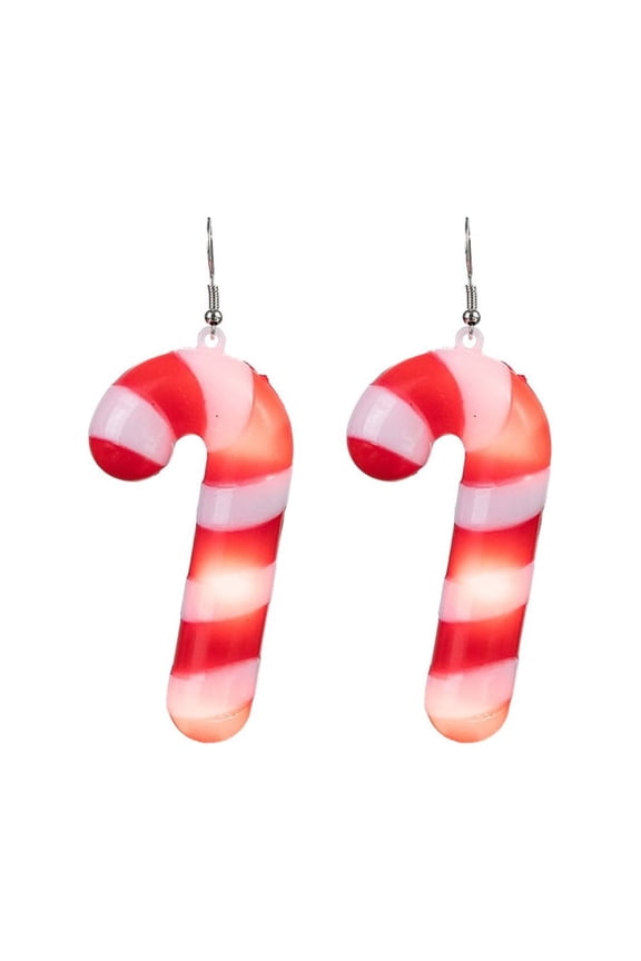 Christmas Candy Cane LED Lights Drop Dangle Earrings for Women Acrylic Light Up Xmas Party Accessories Huggie Hook Hoops Earring