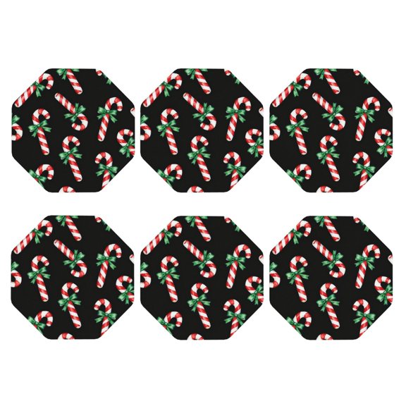 Christmas Candy Cane Leather Drinks Coasters Suitable for Various Cups Set of 6 Octagon