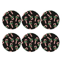 Christmas Candy Cane Leather Drinks Coasters Suitable for Various Cups Set of 6 Round Shape