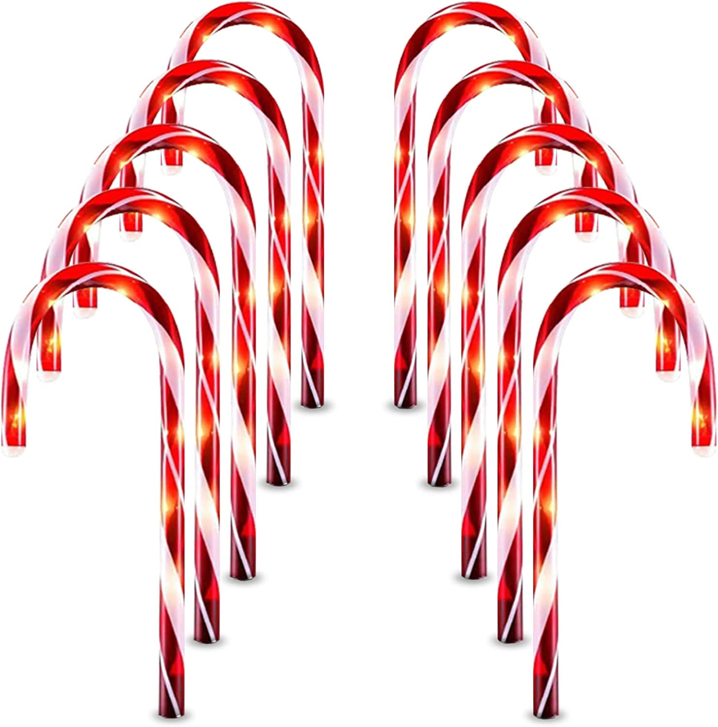 Christmas Candy Cane Lights, 10 Pcs Christmas Pathway Markers with 60
