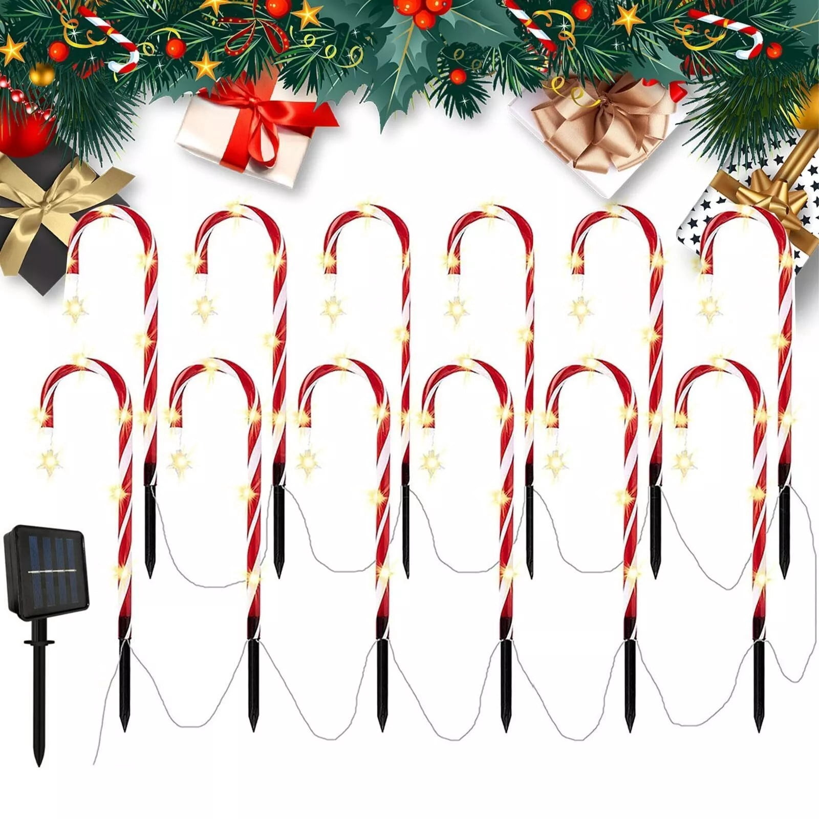 Beiled Solar Christmas Candy Cane Lights Outdoor Waterproof LED Pathway ...