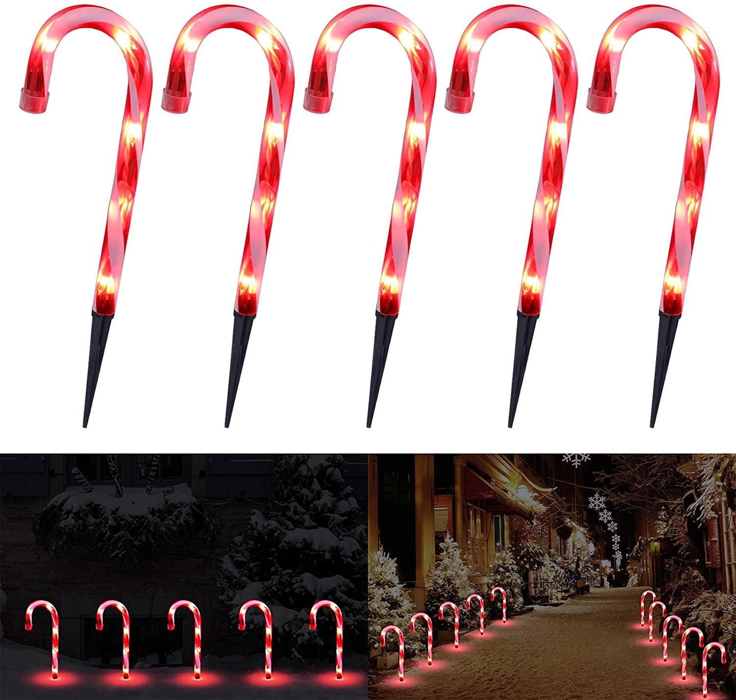 Christmas Candy Cane Lights, 15inch Set of 5 Solar Powered Candy Canes