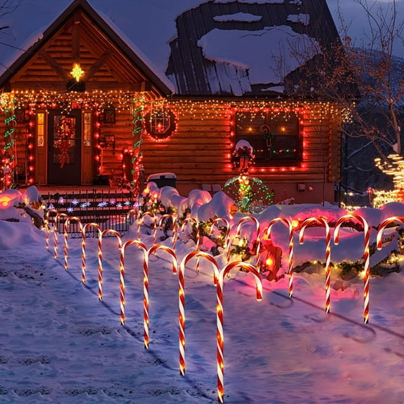 Christmas Candy Cane Lights Outdoor Decorations, 10 Pcs Candy Cane Light, 21'' Solar Pathway Lights with 8 Lighting Modes, Xmas Waterproof Garden Lights for Patio Yard Walkway Christmas Decoration