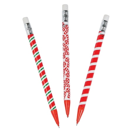 Christmas Candy Cane Mechanical Pencils - Stationery - 24 Pieces