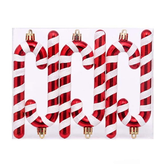 Christmas Candy Cane Ornaments 4.92 Inch Red Shiny Metallic White Glitter Striped Plastic Candy Cane Baubles 6 Pack for Xmas Tree