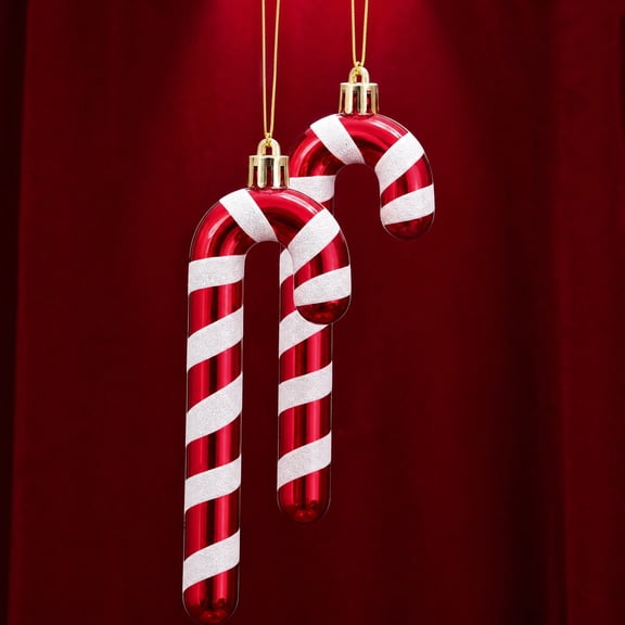 Christmas Candy Cane Ornaments, 6 Pack Glitter Striped Hanging Baubles, Shatterproof Plastic Candy Cane Decor for Christmas Tree Wreath Holiday Party