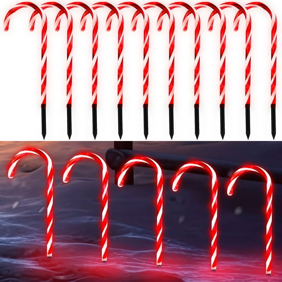 Christmas Candy Cane Pathway Marker Lights 10 Pack 21" with Stakes, Waterproof Outdoor Walkway Decor for Holiday Xmas Yard Garden Patio Garden Walkway