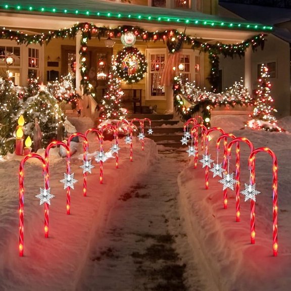 Christmas Candy Cane Pathway Markers with Snowflake (16.5" 64 LED 16 Pcs 11 Function Star Accessories)