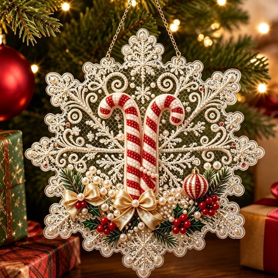 Christmas Candy Cane Pearl Diamond Art Kits for Adults Suncatcher Acrylic Round Board with Mixed Beads Craft Festive Window Wall Decor