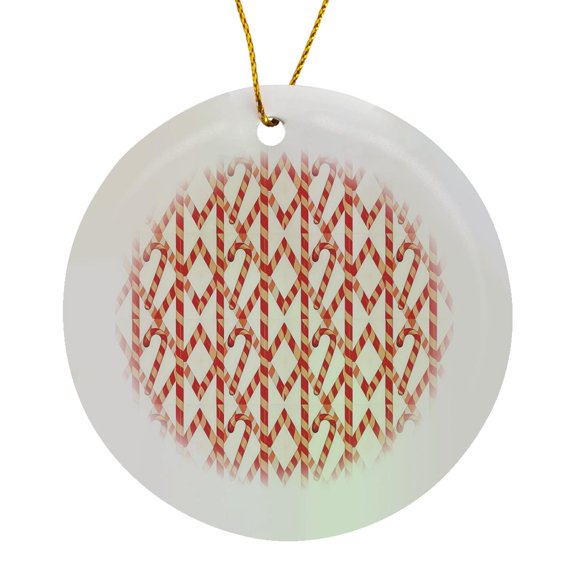 3drose, Christmas Candy Cane Red White Vector Design Pattern, Circle Porcelain Ornament