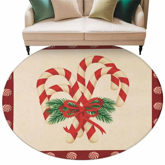 Christmas Candy Cane Round Area Rug 5ft Washable Large Round Rug for ...