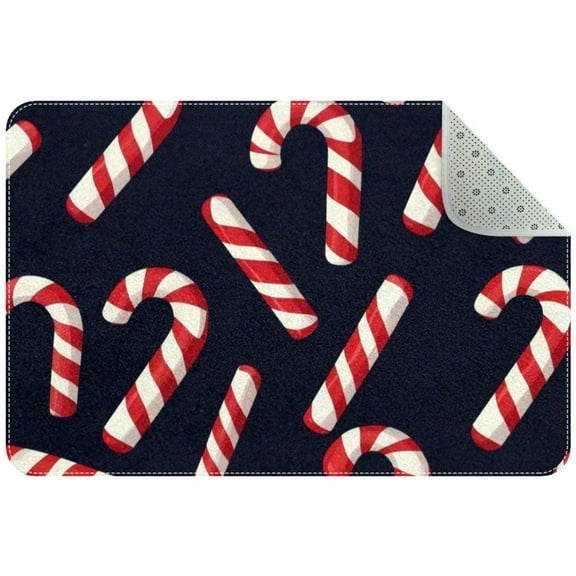 Christmas Candy Cane Seamless Pattern Small Area Rug, Non-Slip Door Mat Indoor Floor Mat, Washable Kitchen Rug Entrance DMat for Bedroom Living Room