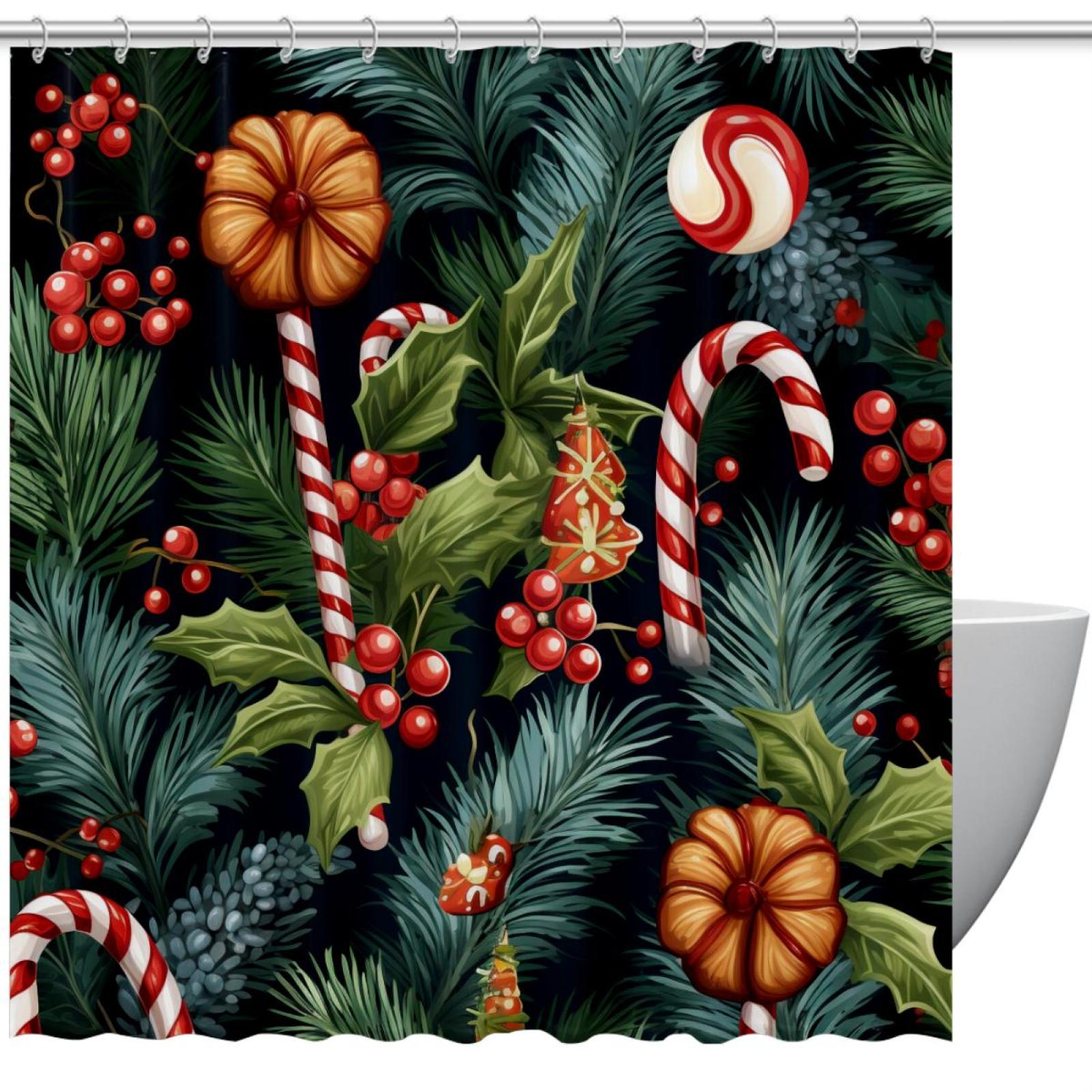 Christmas Candy Cane Shower Curtain for Bathroom, 72x72 Inch Waterproof