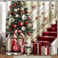 Christmas Candy Cane Shower Curtain with Red and White Ornaments