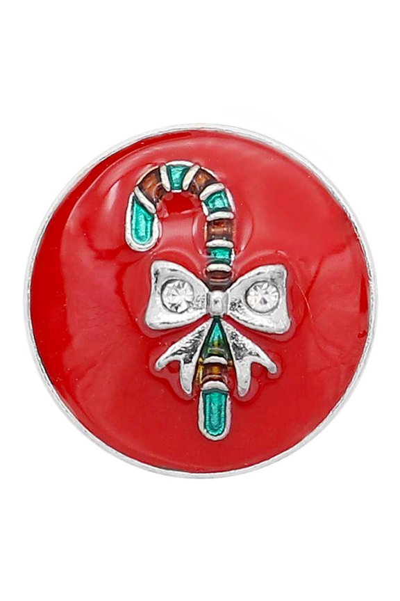 Snap Jewelry 18MM Round Red Ginger Charm with Candy Cane and Bow Accents