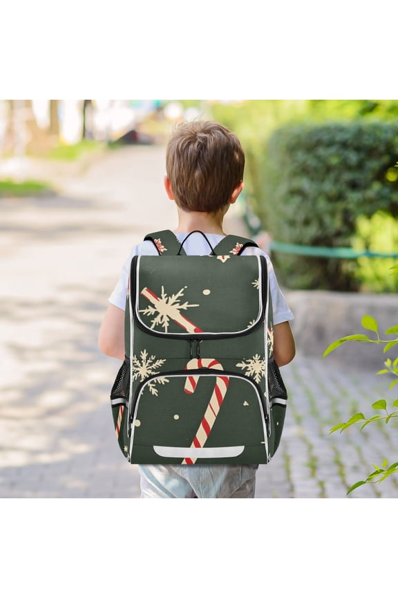Christmas Candy Cane Snowflakes Backpack Big Laptop Backpack Casual Daypack Quilted Large Capacity Large Bookbags
