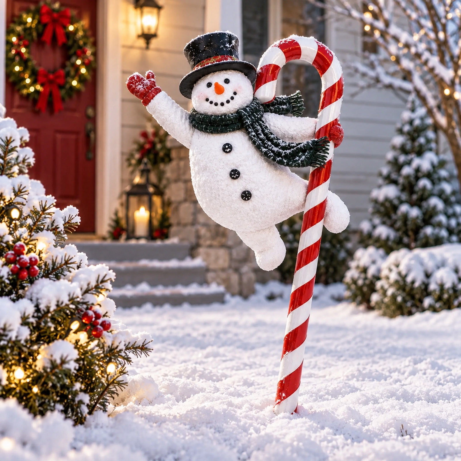 Christmas Candy Cane Snowman 2D Garden Stake with Printed Artwork for ...