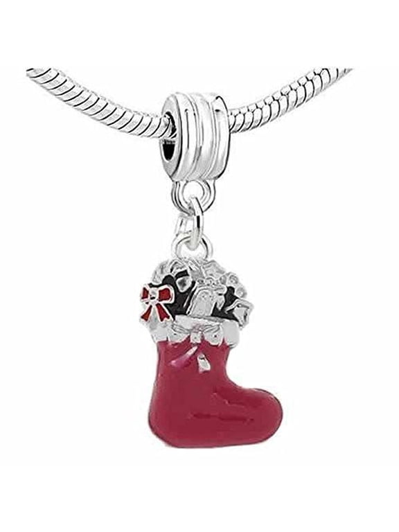 Christmas Candy Cane Stocking Charm Dangle European Bead Compatible for Most European Snake Chain Bracelet