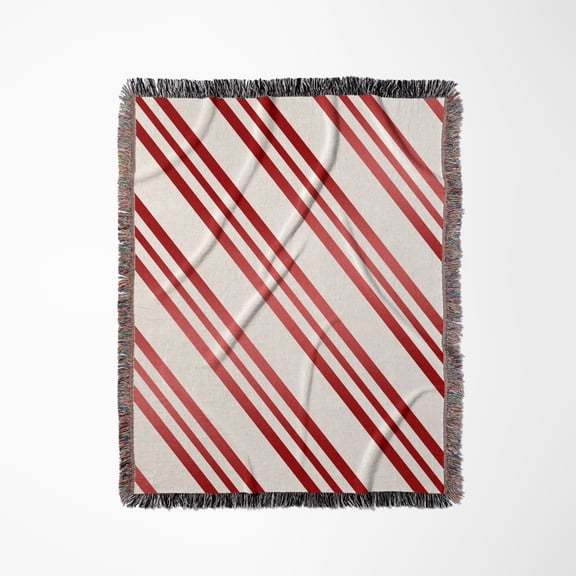 Christmas Candy Cane Stripe Red And White, Woven Blanket