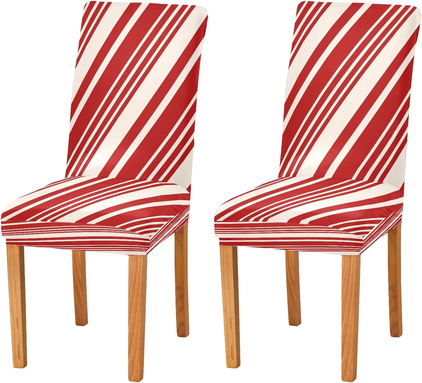 Christmas Candy Cane Stripes Dining Room Chair Covers Winter Red Cream