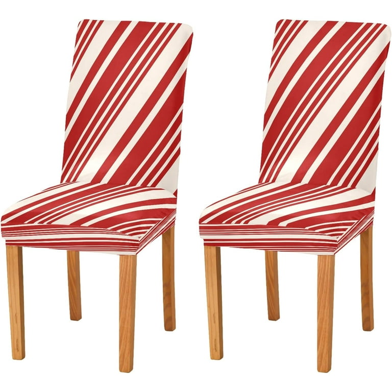 Christmas Candy Cane Stripes Dining Room Chair Covers Winter Red Cream Colors Chair Slipcovers Seat Protector Removable Washable Chair Cover For Home