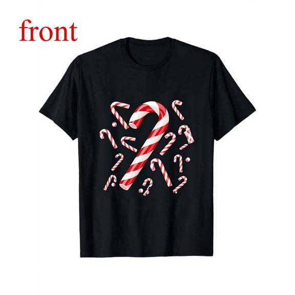 Christmas Breathable Candy Cane Tee Graphic Relaxed Fit Top Short Sleeve Round Neck Black S-5XL