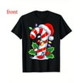 thumbnail image 1 of Women Candy Cane Tee Christmas Lights Gingerbread Graphic Family Matching Top Short Sleeve Round Neck Black S-5XL, 1 of 5
