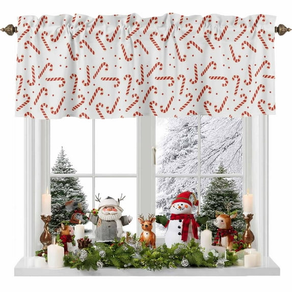 Christmas Candy Cane Valances for Windows, 54 x 18in, Striped Candy Winter Abstract Rod Pocket Kitchen Valance Curtain Light Filtering Window Treatments for Living Room Bedroom, 1 Panel