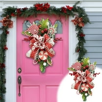Christmas Candy Cane Wreath Red and White Teardrop Swag for Front Door, Xmas Holiday Indoor & Outdoor Decoration