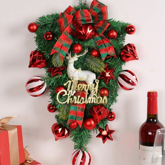 Christmas Candy Cane Wreaths,Artificial Christmas Teardrop Ornament Garland Xmas Gift for Outdoor Indoor Home Decor Holiday Party Supplies