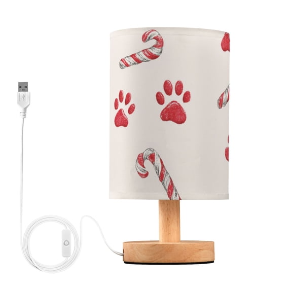 Christmas Candy Cane with Red Dog Paws Table Lamp with USB Port LED Warm Light Lamp Night Light Home Decor