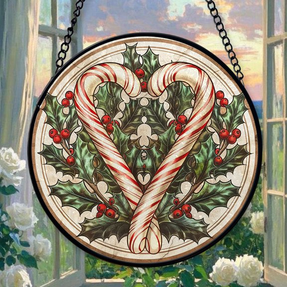 Christmas Candy Cane1 Stained Glass Window Hanging, Christmas Ornament Gift, Mother’s Day Keepsake, Valentine’s Day Decor, Festival Gift Ornament, Keepsake 2025