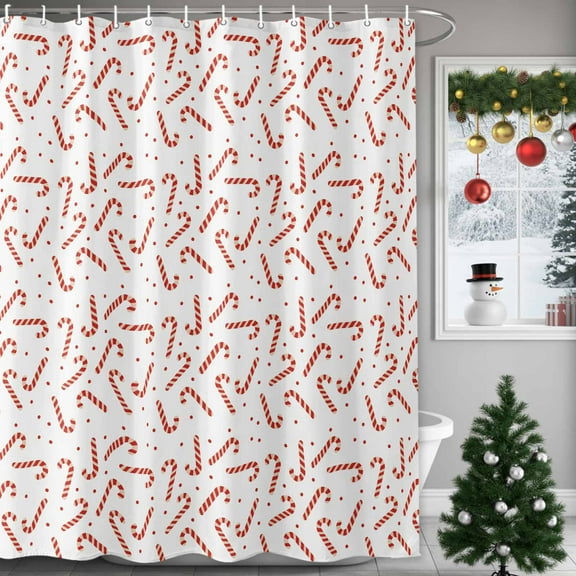 Shower Curtains Sets for Bathroom Decor Christmas Candy Cane Waterproof Bathroom Curtain with Hooks, Abstract Geometric Pattern for Bathroom Decor,36x72IN