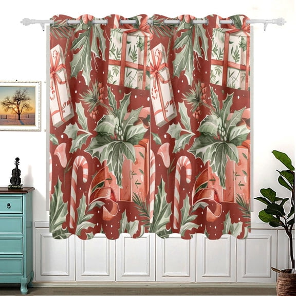 Christmas Candy Canes Gifts Blackout Curtain Panels 63x55in Drapes Privacy Assured for Living room Bedroom Bathroom 2 panels set
