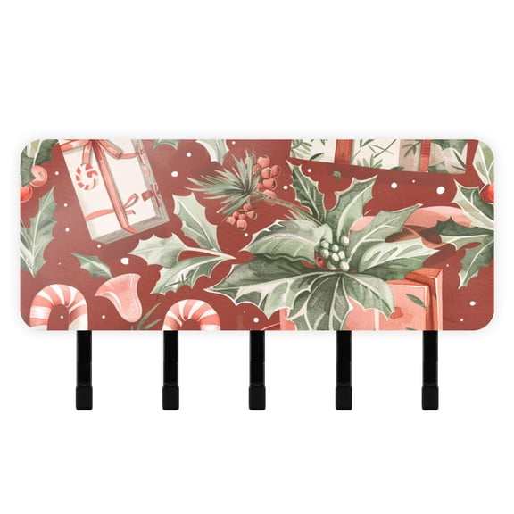 Christmas Candy Canes Gifts Mail Holder Organizer Wall Mount with Shelf Key Holder Key Rack with 5 Key Hooks for Wall Decorative