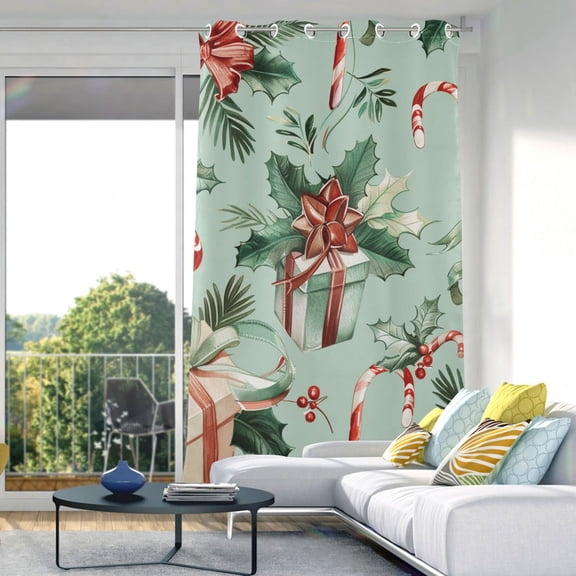 Christmas Candy Canes Gifts and Ribbons Blackout Curtain Panels Drapes Privacy Assured with Light Filtering Curtains for Living room Bedroom Bathroom Window