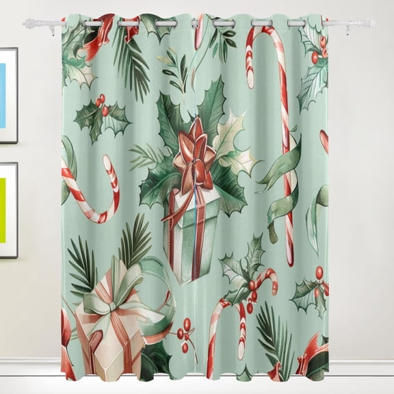 Christmas Candy Canes Gifts and Ribbons Black Out Curtains 84 Inch Length Curtains for Sliding Glass Doors Bedroom Living Room 2 Pack