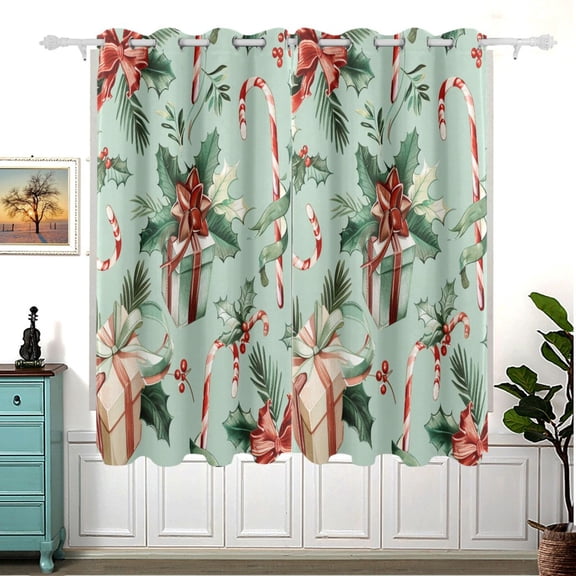 Christmas Candy Canes Gifts and Ribbons Blackout Curtain Panels 63x55in Drapes Privacy Assured for Living room Bedroom Bathroom 2 panels set