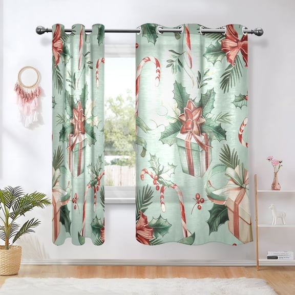 Christmas Candy Canes Gifts and Ribbons Blackout Curtains Thermal Insulation 63 inch Grommet for Bedroom Living Room Bathroom Kitchen Windows 2 Pack