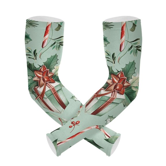 Christmas Candy Canes Gifts and Ribbons Gardening Sleeves UV Sun Protection Cooling Arm Sleeves Anti-Scratch Farmers Sleeves for Women Men