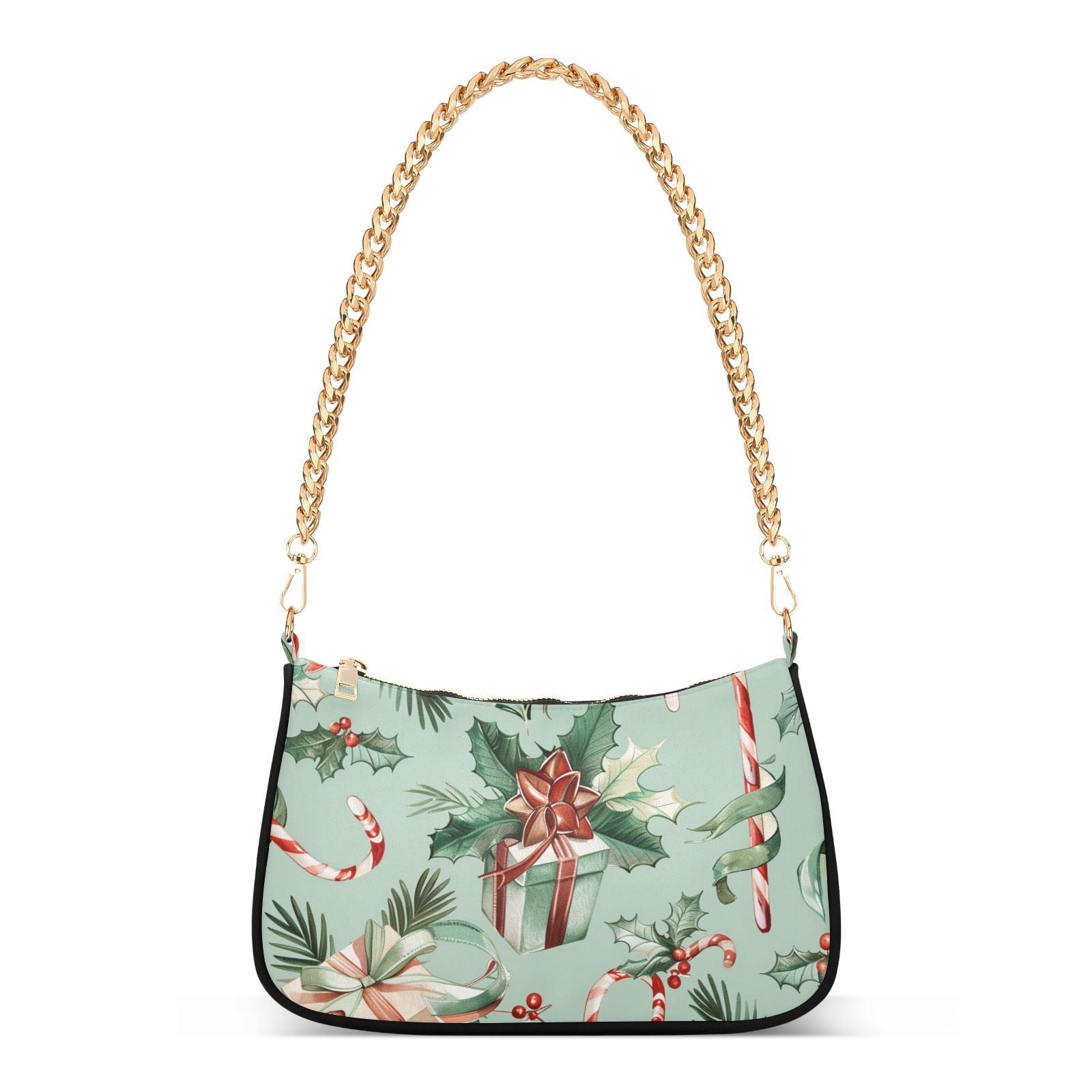 Christmas Candy Canes Gifts and RibbonsWomen Small Shoulder Bag Crossbody Tote Hobo Bags Purse Clutch Handbags with Chain Strap for Women