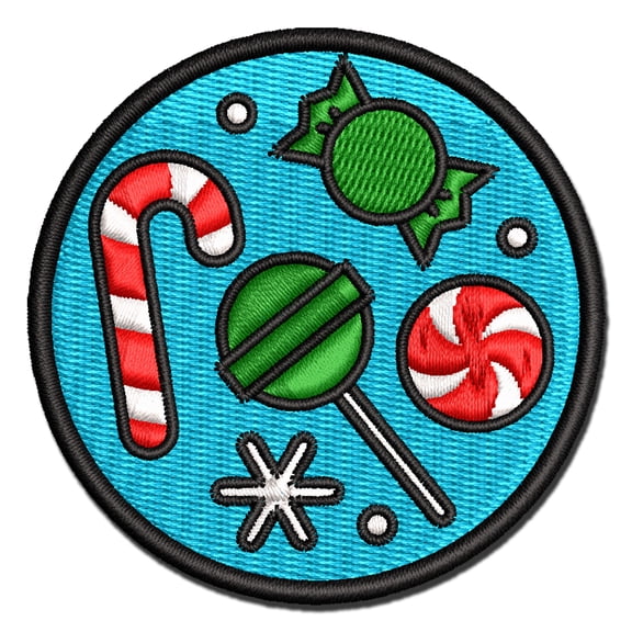 Christmas Candy Canes Lollipop Snowflakes Applique Multi-Color Embroidered Hook & Loop Patch - 3 Inch Medium