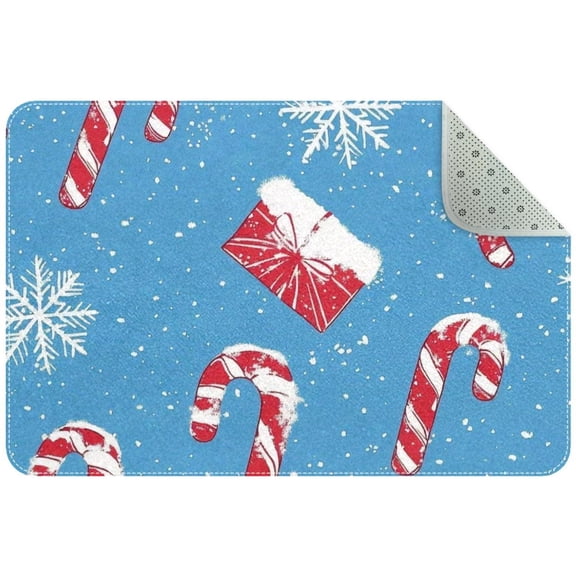 Christmas Candy Canes and Snowflakes Blue Pattern Entryway Rug, 2x3 Area Rug Indoor Door Mat Non-slip Washable Floor Carpet Rug for Bedroom Office Dining Room Bathroom