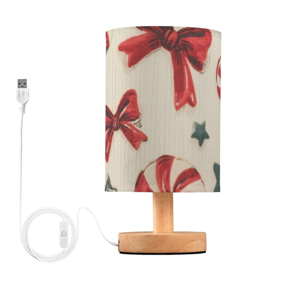 Christmas Candy Canes Stars Bows Retro Table Lamp with USB Port LED Warm Light Lamp Night Light Home Decor
