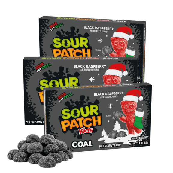 Christmas Candy, Coal-Shaped Soft and Chewy Holiday Treats, Theater Box, 3.1 oz Each, 3-Pack (Bites & Basics Bundle)