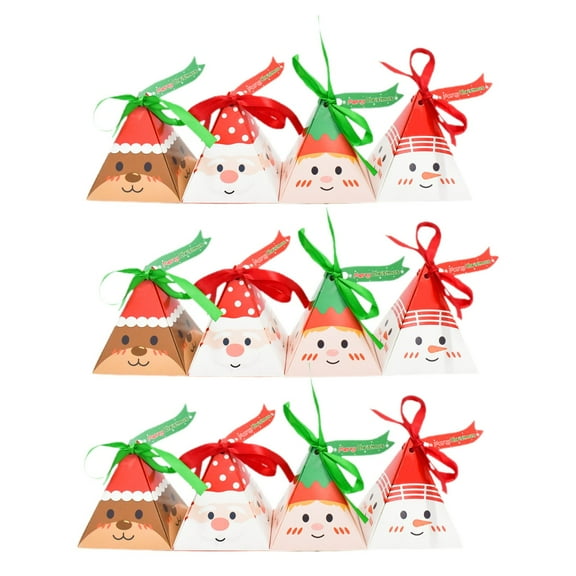 Christmas Candy & Cookie Boxes, Gift Wap Bags with Rinbbons,Creative Small&Stickers Zongzi Design Food Storage Wedding or Baby Shower Party Favors,12/24 Packs