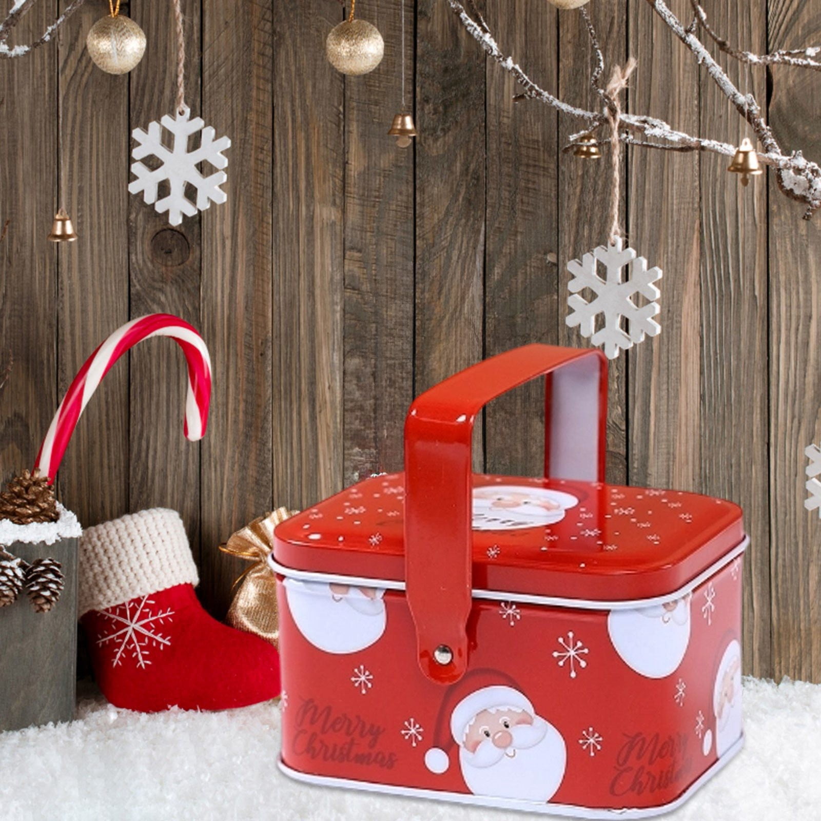 Christmas Candy Cookie Tin Box Decorative Metal Storage Container With ...