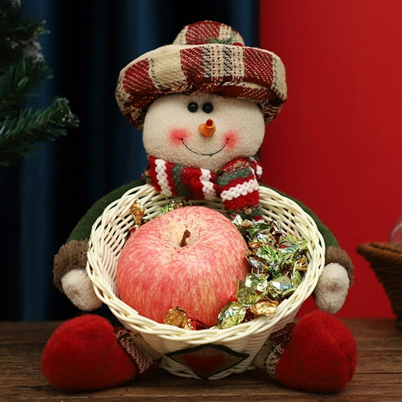 Christmas Candy Cookies Storage Basket Snowman Candy Woven Holder Basket Christmas Candy Bowl Candy Dish Gingerbread Cookies Desserts Basket for Party Winter Holiday Table Desk Decoration