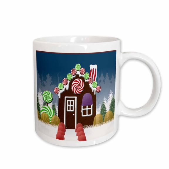 3drose, Christmas Candy Cozy Cabin Gingerbread House Winter Forest, 11oz Mug